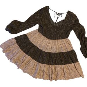 Hayden LA Boho Tiered Mini Dress. Floral Long Sleeve. Tied Back. Sz. S